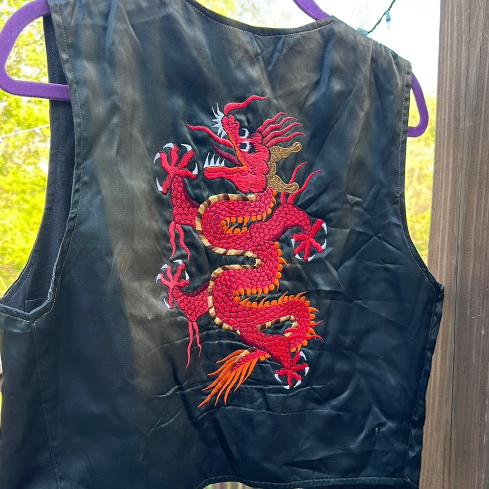 Black Vest with Red Dragon Embroidery Vintage